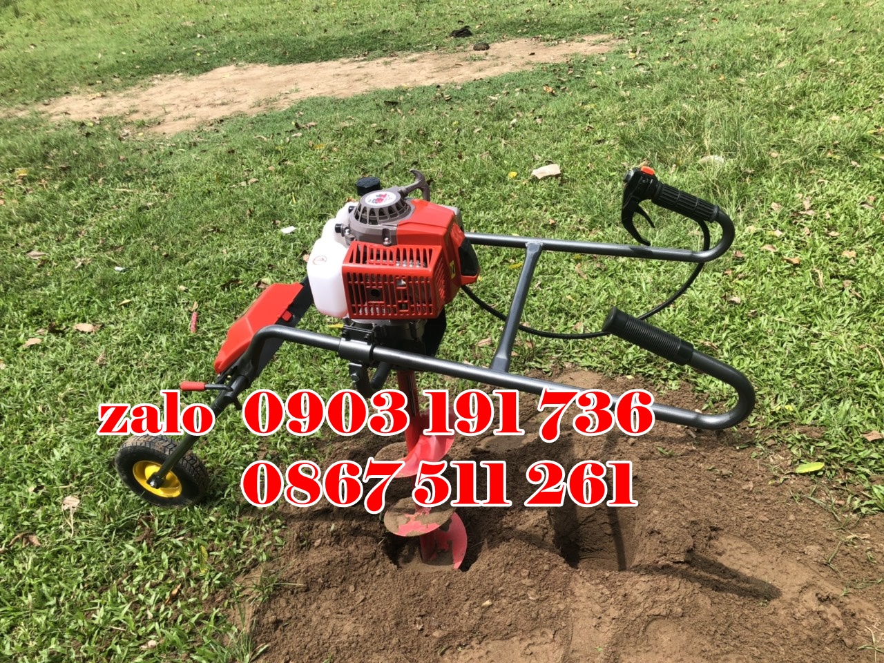 Máy khoan đất đẩy tay có khung xe đẩy, máy đào lỗ trồng cây siêu khỏe