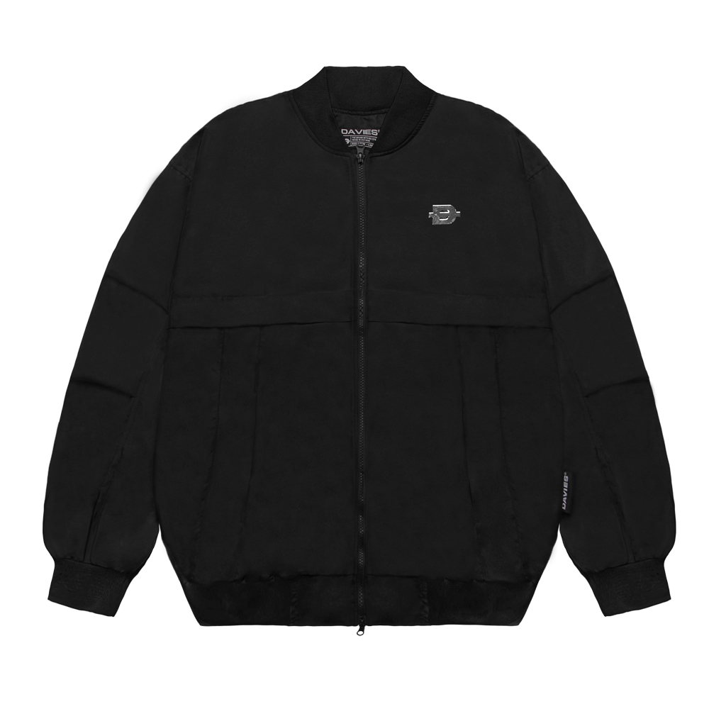 Áo khoác dù nam nữ form rộng hai lớp màu đen Bomber Jacket Pleats local brand Davies I D31-AK13