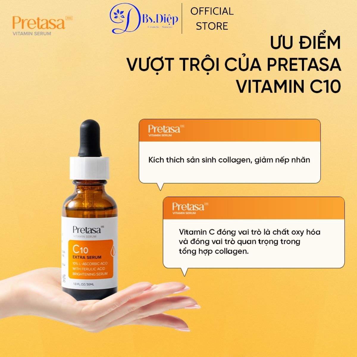 Tinh chất pretasa làm sáng da mờ thâm PRETASA C10 EXTRA SERUM 30ml