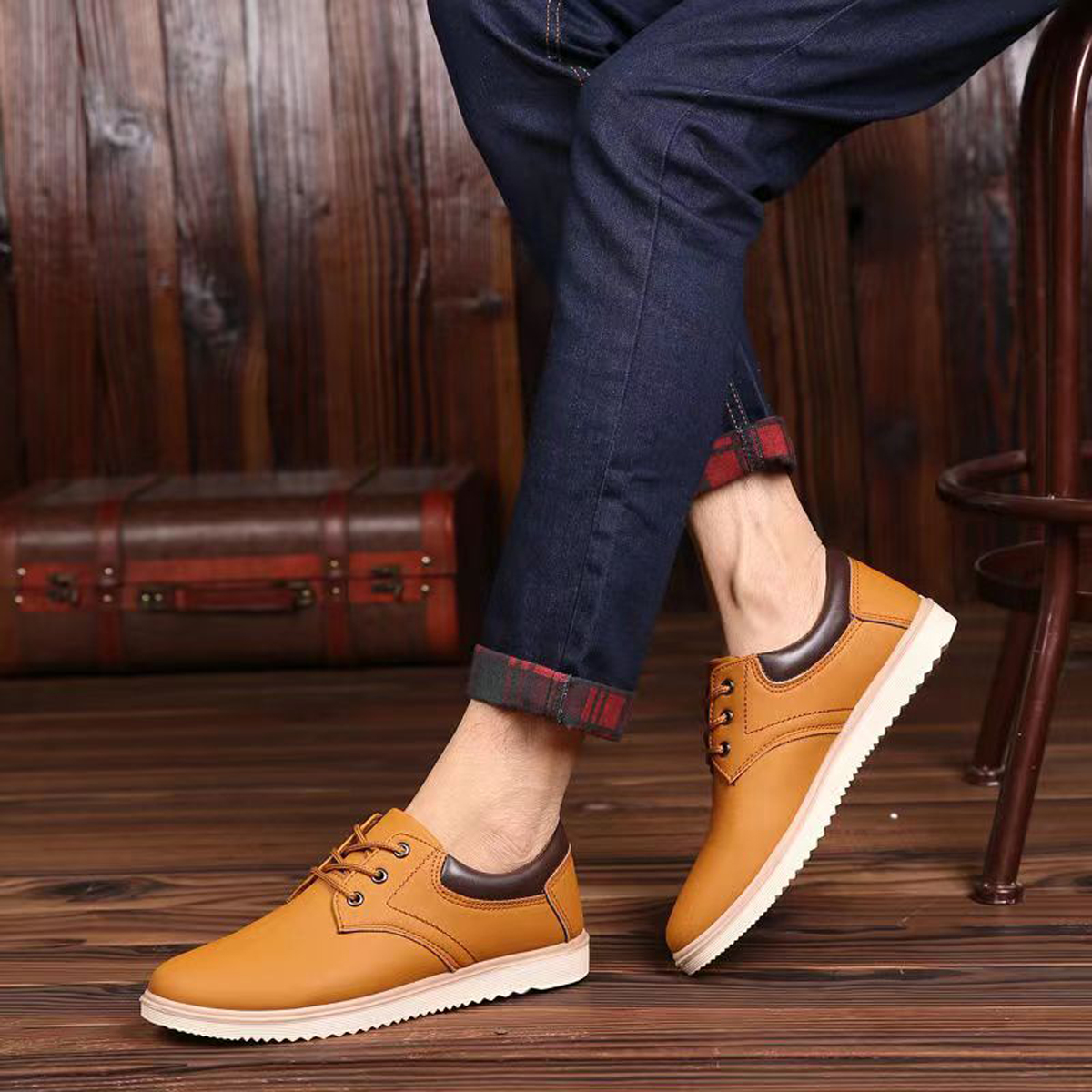Giày da nam kiểu Oxford cao cấp đế gỗ phíp da bò thật