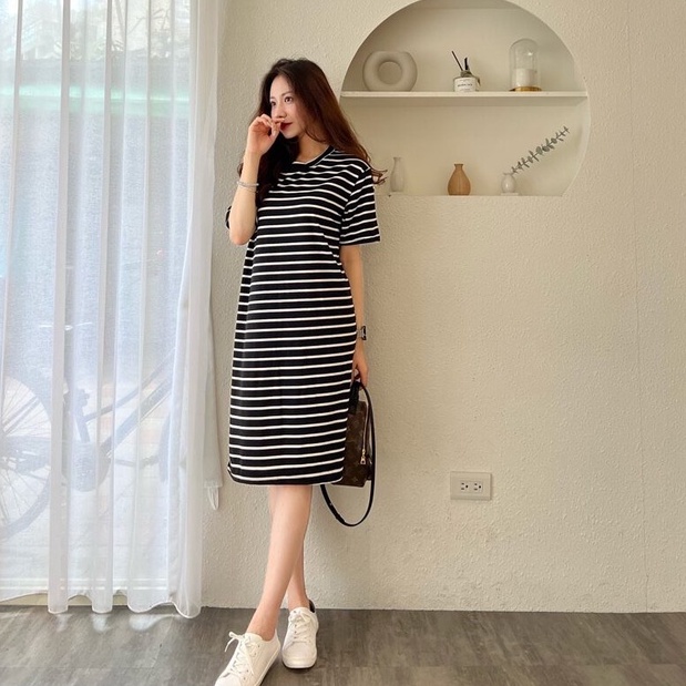 Đầm thun nữ kẻ sọc form suông thời trang