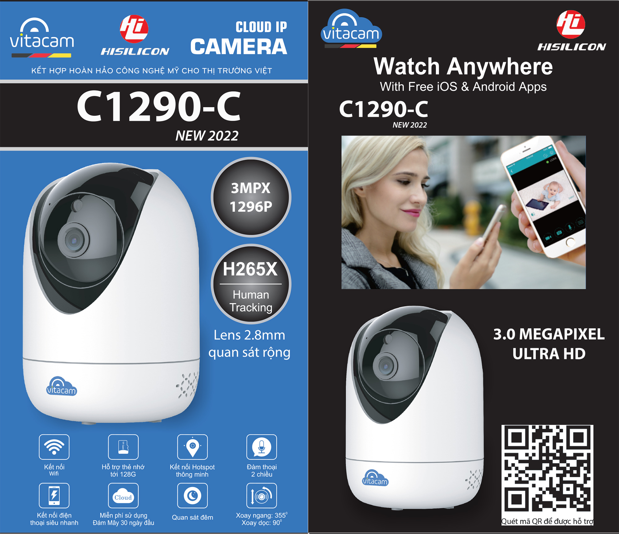 Camera vitacam c1290c 3.0mpx xoay 360 độ