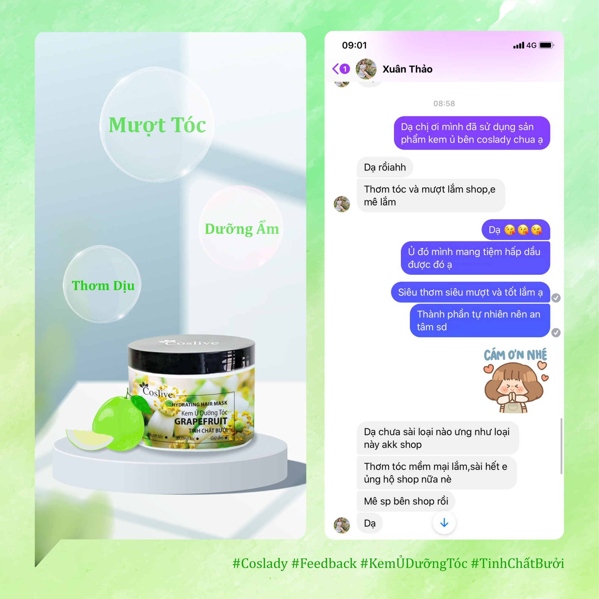 KEM Ủ DƯỠNG TÓC BƯỞI COSLIVE 500G