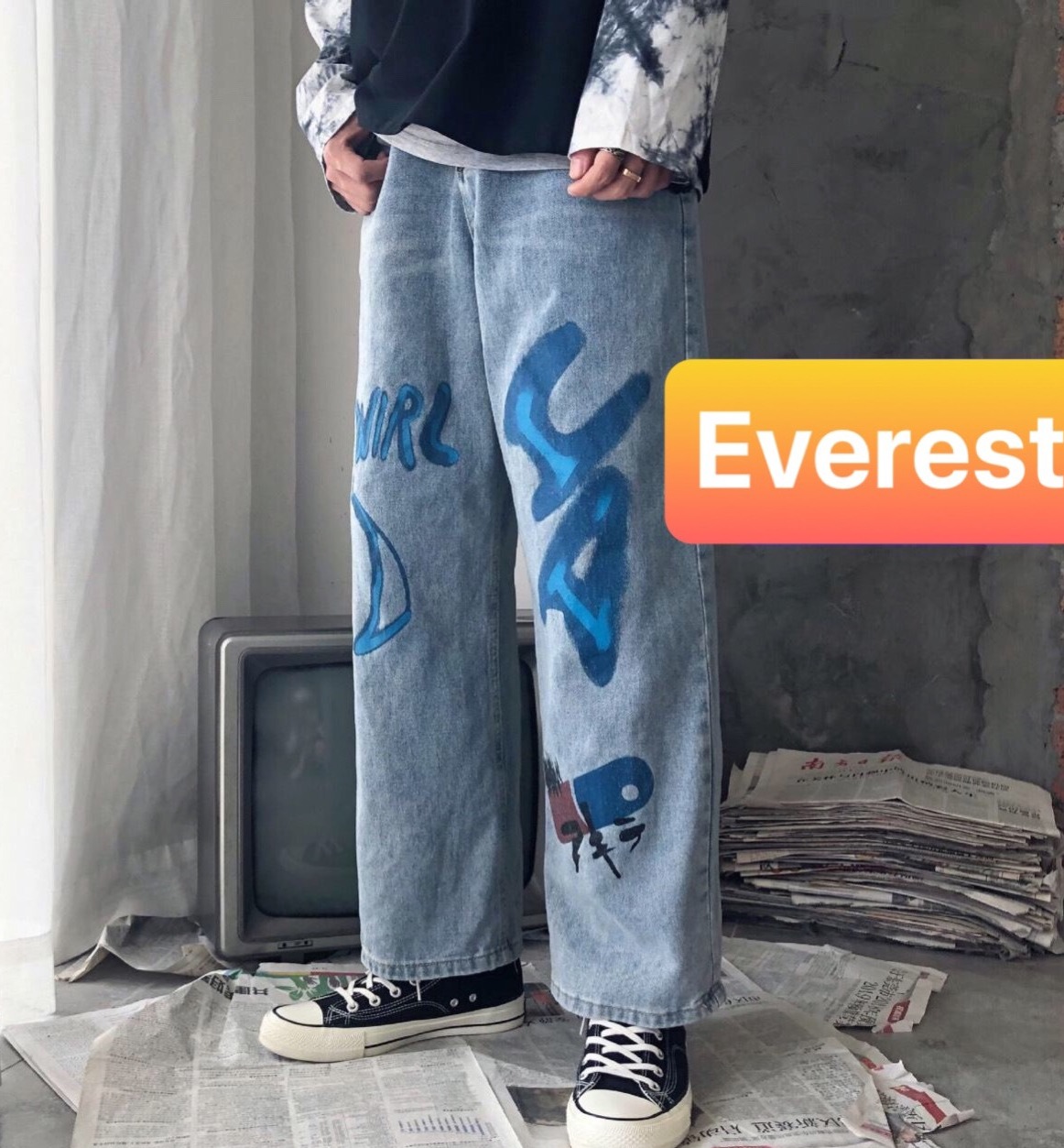 QUẦN BAGGY JEAN NAM CHẤT BÒ ỐNG RỘNG DÀI XANH THÊU VIP NHẬT BẢN KIỂU MỚI HOT TREND EV-43 EVEREST FASHION