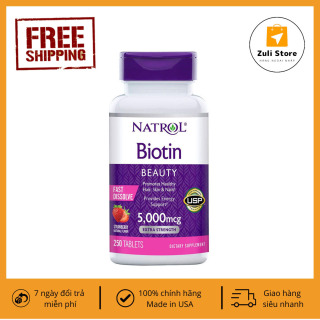 Viên ngậm hỗ trợ mọc tóc Natrol Biotin 5000mcg 250 Viên - Biotin 5000 mcg thumbnail