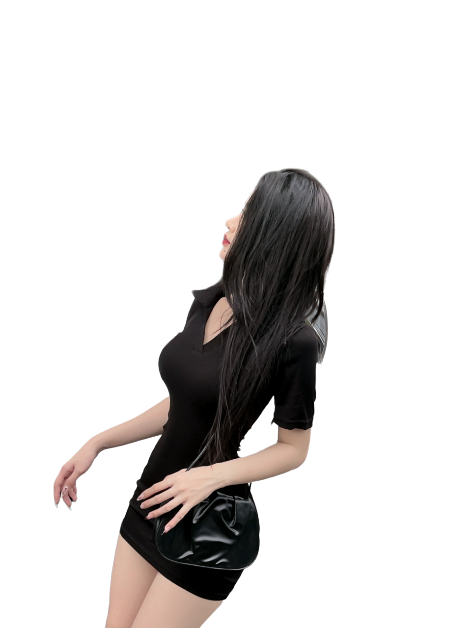 Đầm Body con Basic cổ bẻ tay ngắn chất Gân