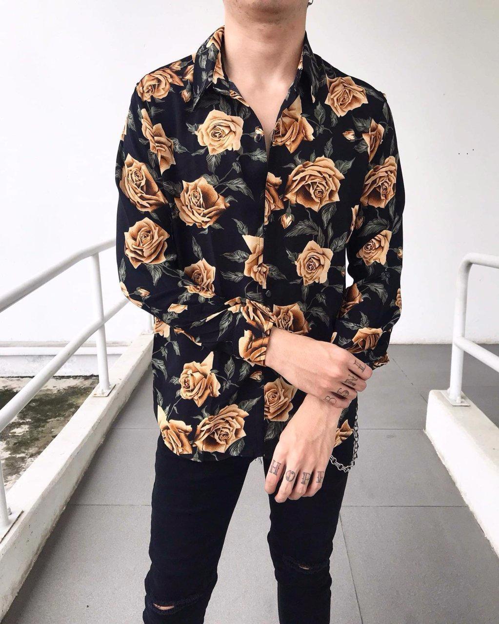 [HCM]ÁO SƠ MI NAM HỌA TIẾT HOA LÁ
