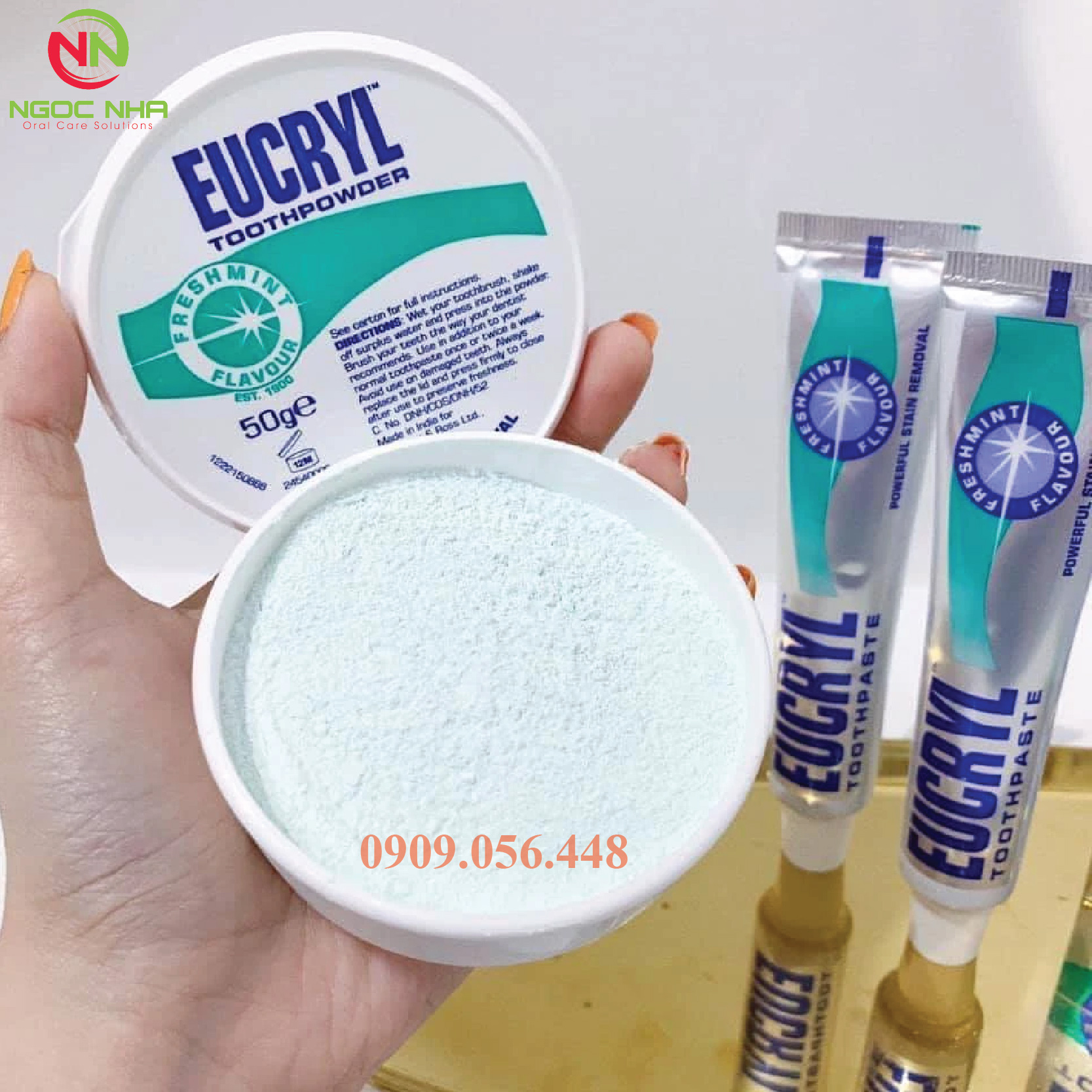 Bột tẩy trắng răng Eucryl 50g và Kem đánh trắng răng Eucryl 62g
