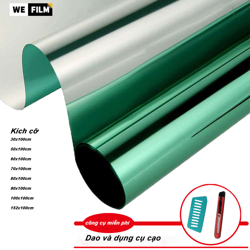 Green Silver Window Film Heat Insulation UV-Proof Protect Privacy Window Tint One-Way Mirror Glass Stickers for Home or Office with Free Tools(30,50,60,70,80,90,100,152cm)