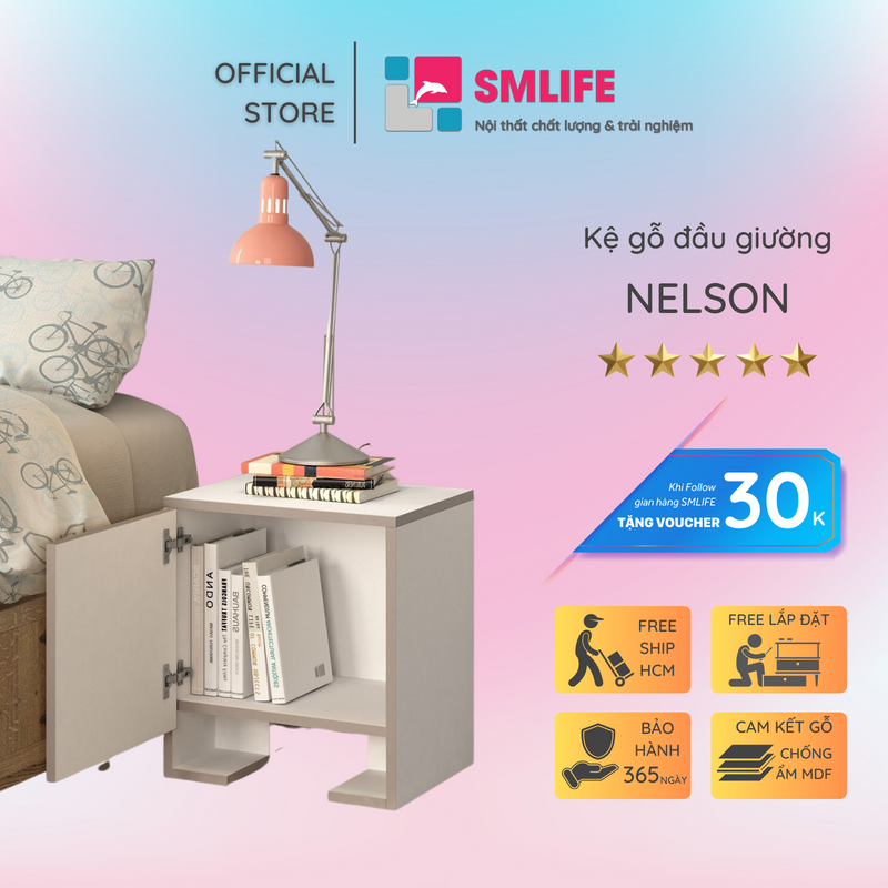 Tủ đầu giường nhỏ gọn bằng gỗ SMLIFE Nelson