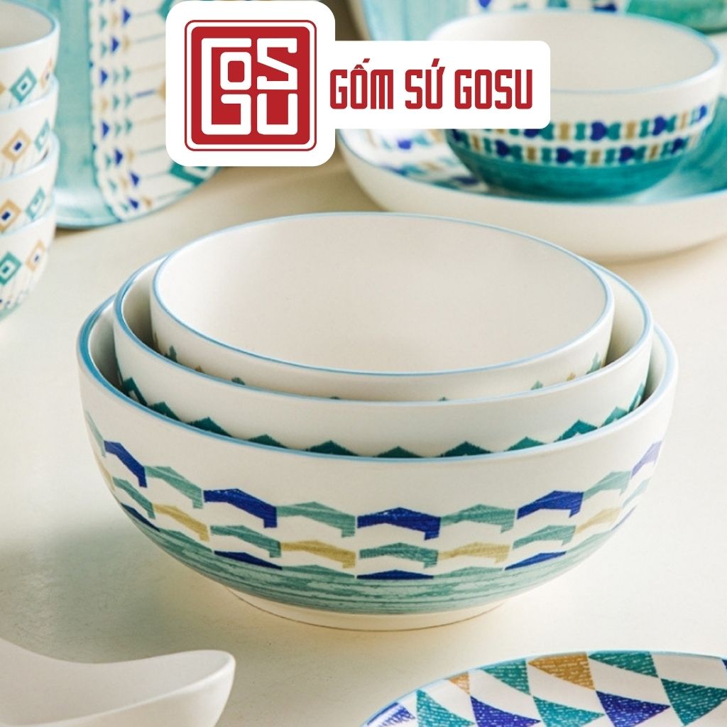 Bộ chén đĩa cao cấp, bát đĩa xanh đại dương