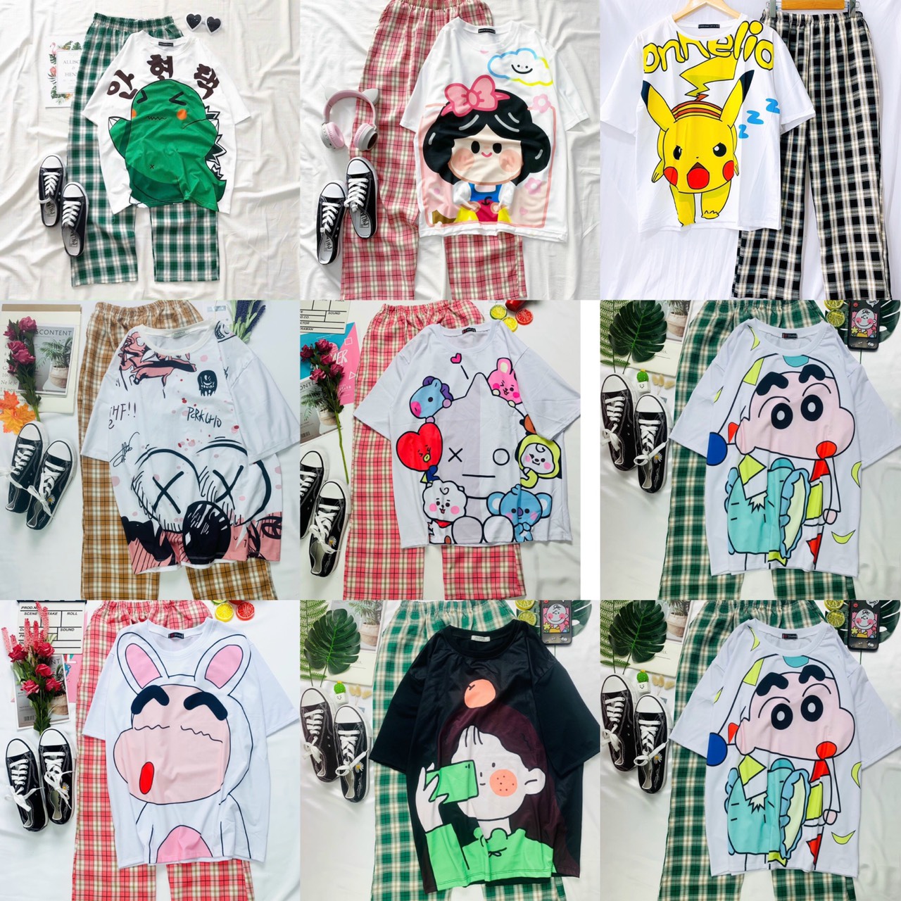 [HCM]Sét Áo Cotton  Quần Ca Rô Quảng Châu  Cao Cấp