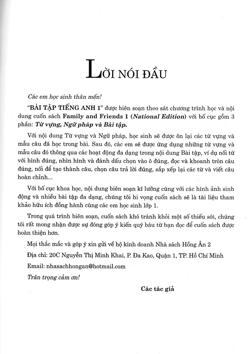 Sách – Bài Tập Tiếng Anh 1 (Biên Soạn Theo Bộ Sách Family And Friends 1 National Edition) (HA) – Newshop