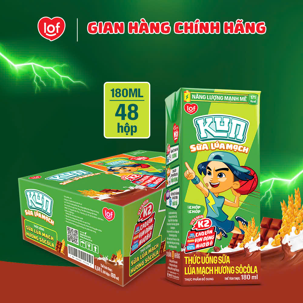 Sữa lúa mạch KUN vị socola thùng 48 hộp x 180ml