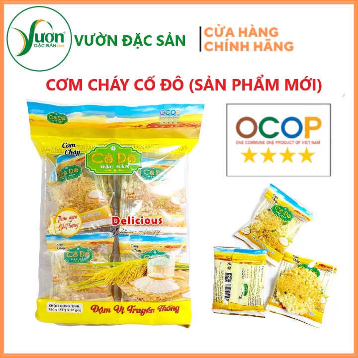 Cơm cháy Cố Đô - Cơm cháy chà bông 90g (Bịch 06 bánh x 15g) quà biếu cơm cháy ruốc hành đặc sản Ninh Bình