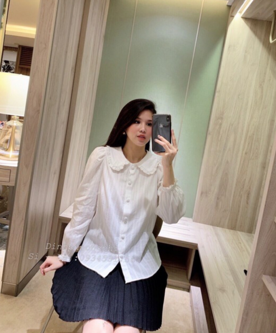 Áo sơ mi nữ viền bèo cổ