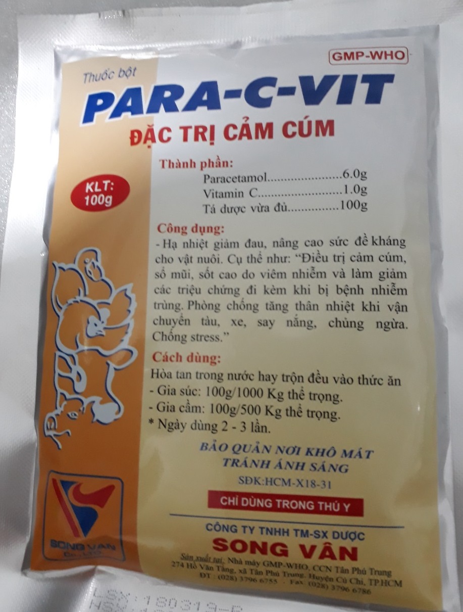 PARA-C-VIT ĐẶC TRỊ CẢM CÚM GÀ VỊT, CÚT