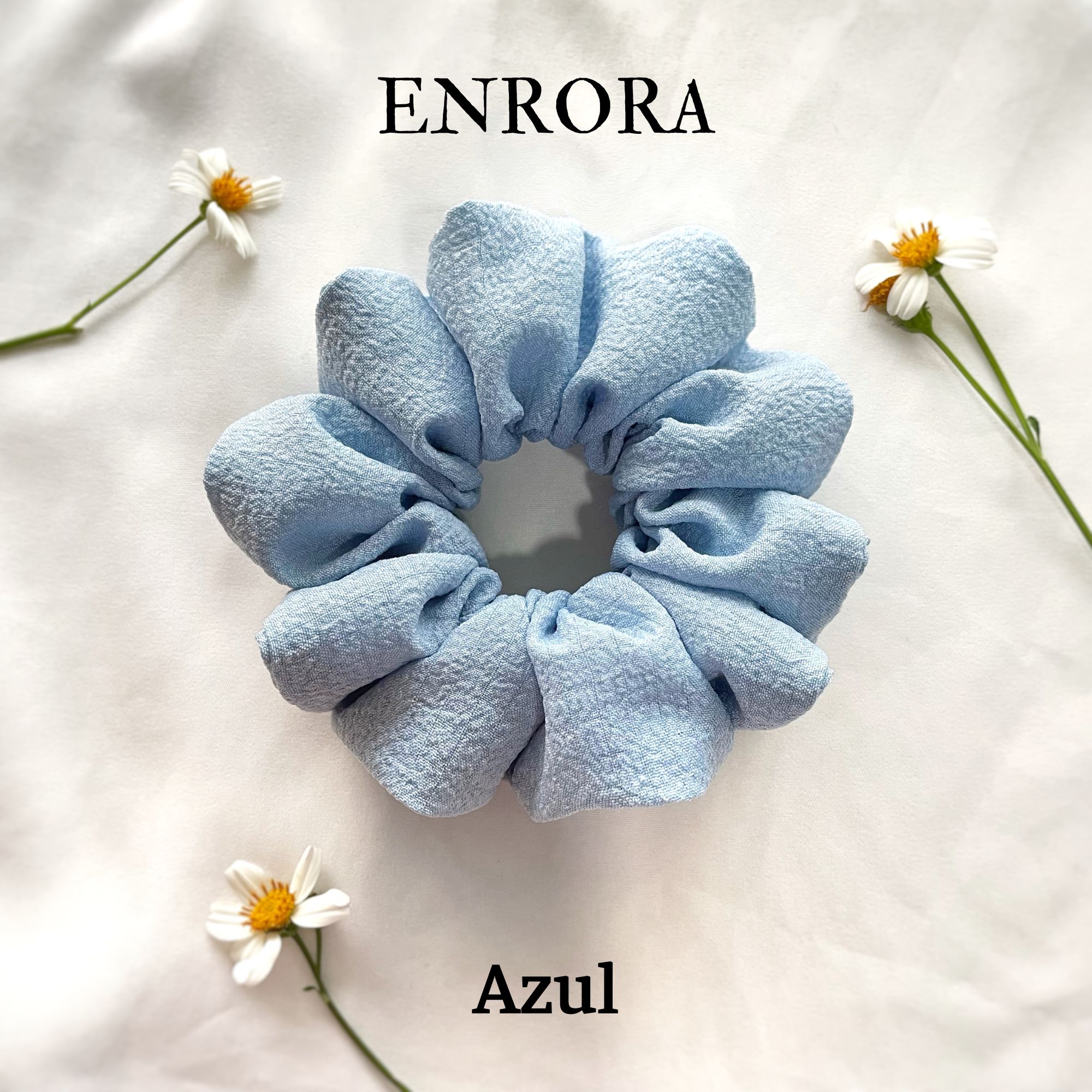 Scrunchies ENRORA Cột Tóc Vải Hoa Xanh nhí [100% Handmade]