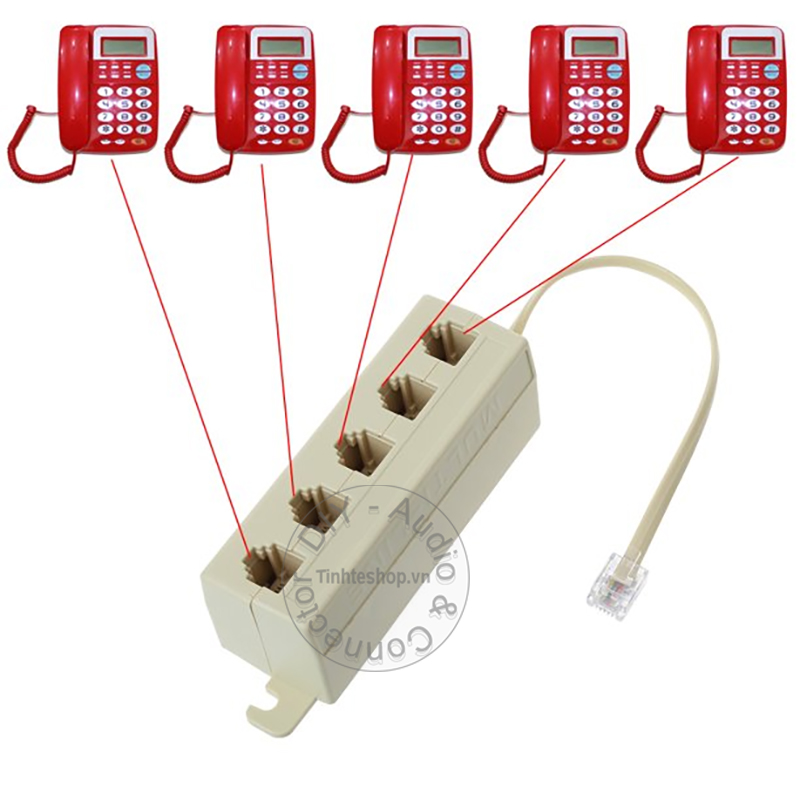 Bộ chia RJ11 5 cổng - Hộp chia cổng RJ11 1 ra 5 chia từ 1 cổng RJ11 ra 5 điện thoại để bàn dùng chung 1 tín hiệu