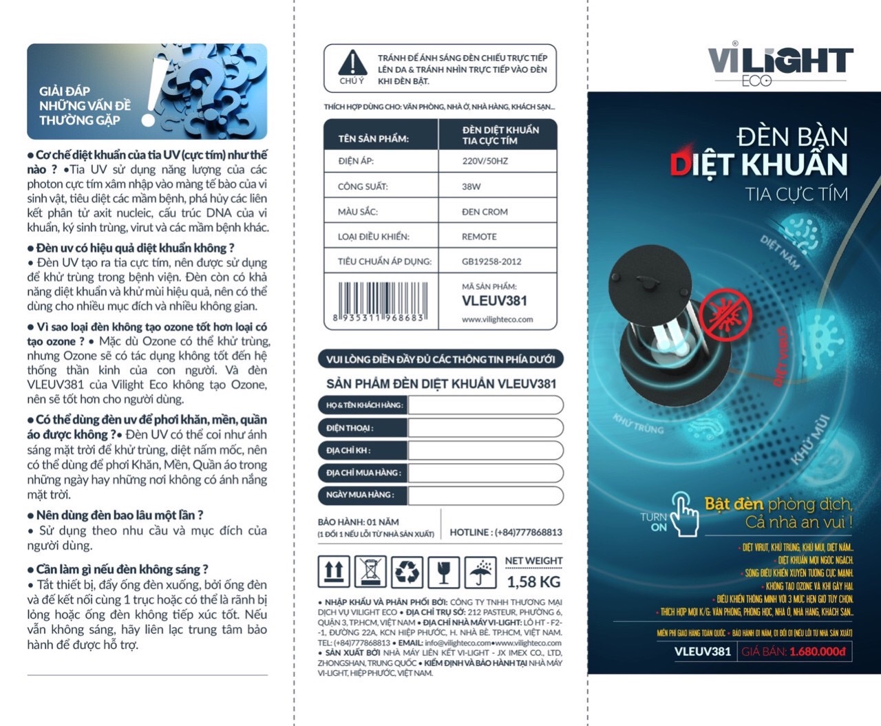 [HCM]ĐÈN UV DIỆT KHUẨN (Cực Tím)