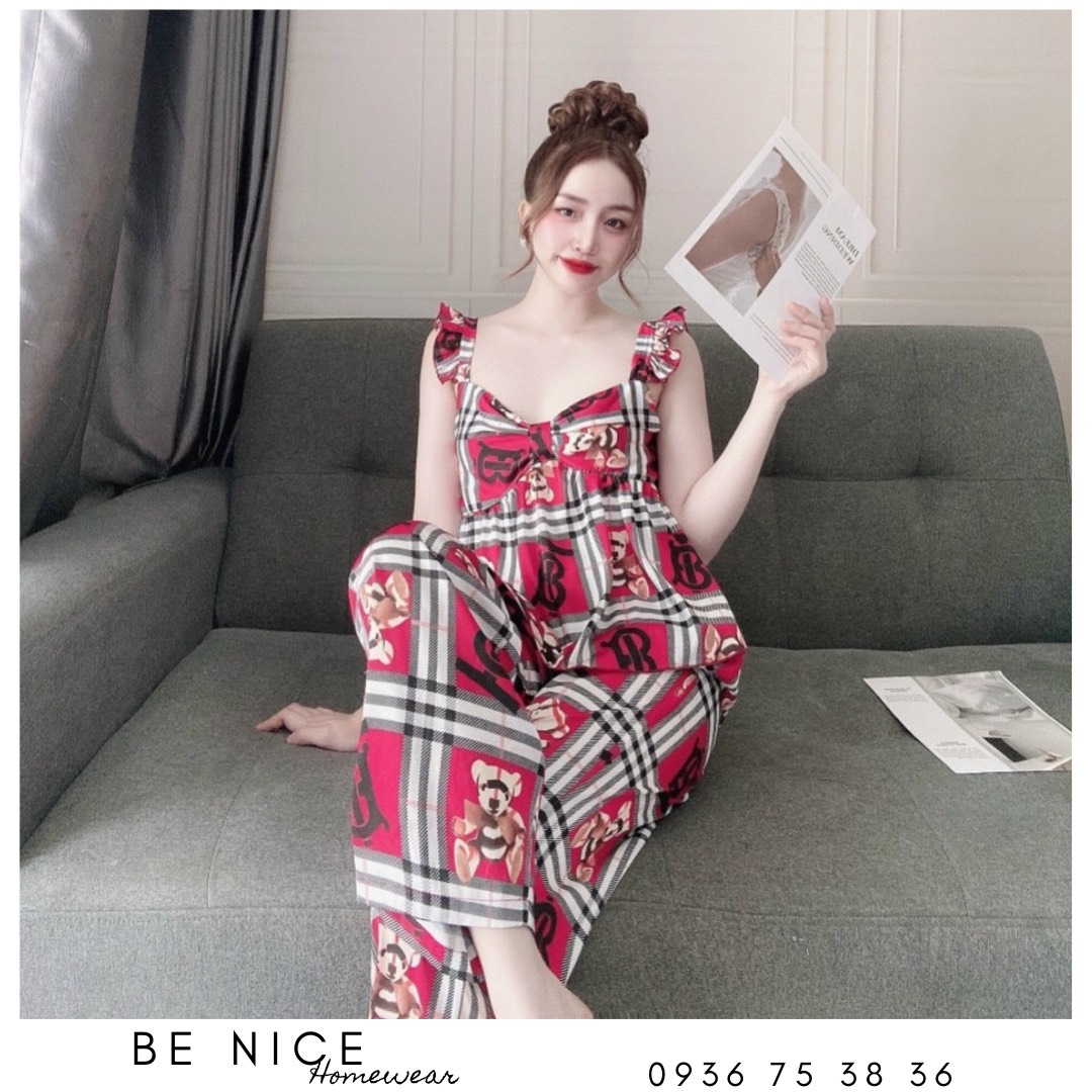 Set lụa dài mặc nhà nơ tay cánh tiên