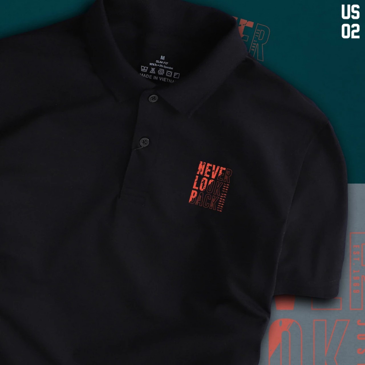 Áo thun cổ trụ cổ bâu polo NEVER LOOK BACK(VẢI DA CÁ) - AOTHUNSN