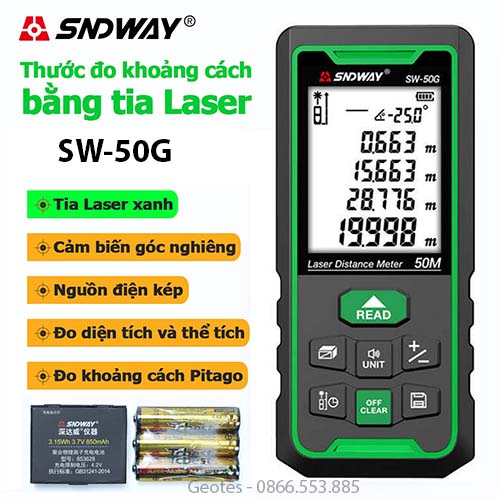 Thước đo laser 50 mét SNDWAY SW-M50 tia đỏ
