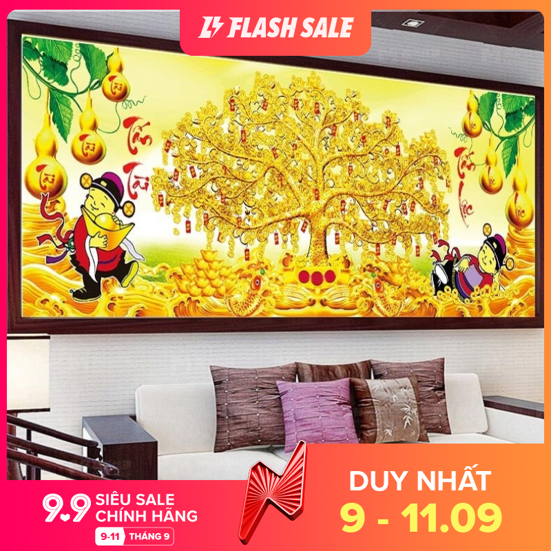 Tranh Thêu Chữ Thập 3D Cây Kim Tiền Tấn Tài Tấn Lộc LV3369 130*60