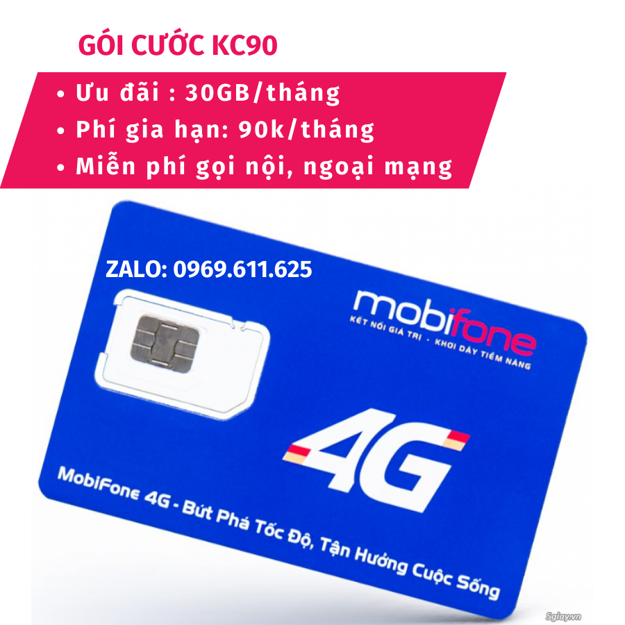 Sim 4g mobifone kc90 30gb/tháng+ 30 phút gọi ngoại mạng + miễn phí gọi nội mạng - phí đăng kí 90.000đ/tháng .freeship - chưa kích hoạt.