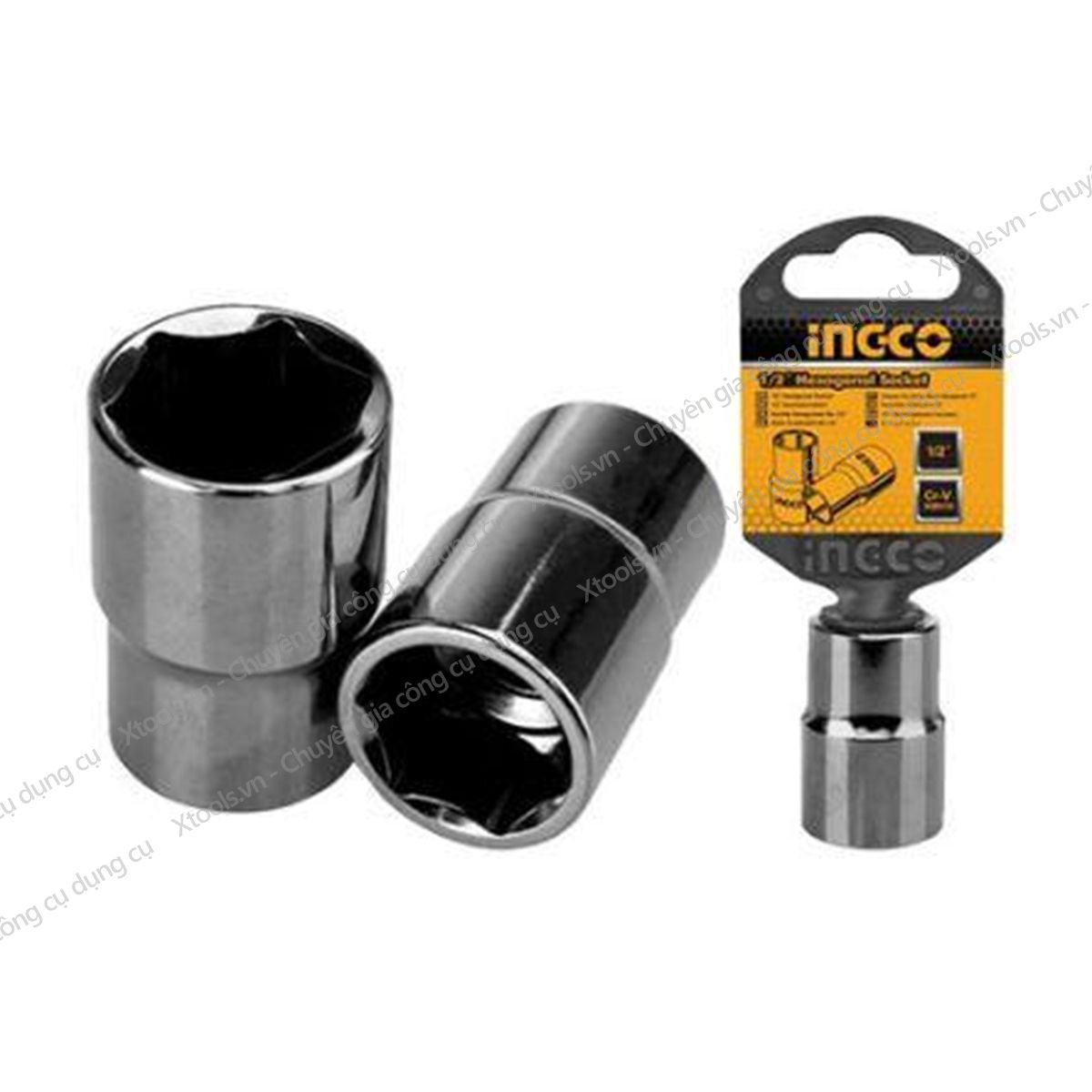 Đầu tuýp lục giác 1/2 inch đủ kích cỡ INGCO  đầu khẩu thép CrV siêu cứng chống rỉ sét mở bulong đai ốc, siết vít, đầu tiếp lục giác XTOOLs