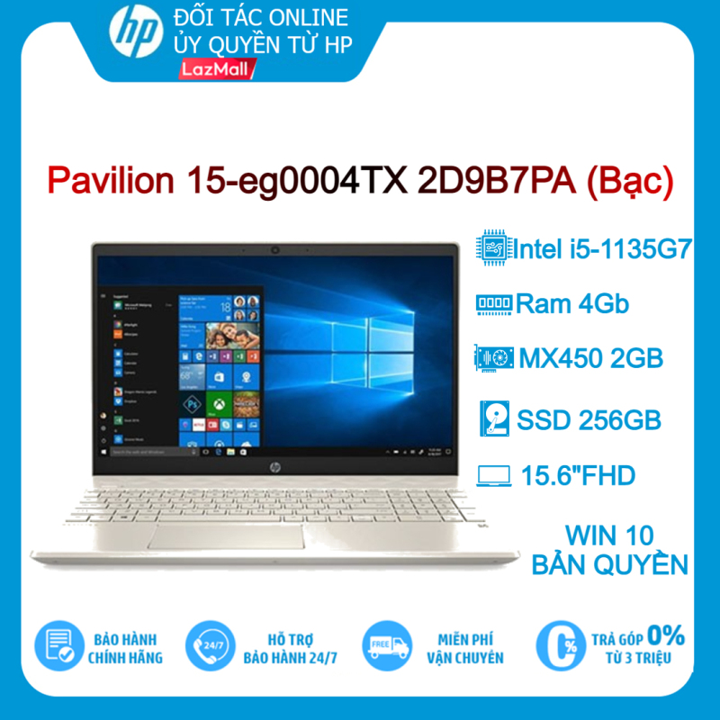 Laptop HP Pavilion 15-eg0004TX 2D9B7PA Bạc i5-1135G7 4GB 256GB 15.6FHD VGA 2Gb Win10+Office