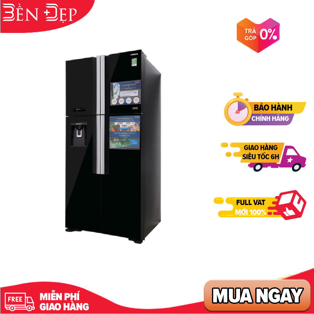 [TRẢ GÓP 0%] Tủ lạnh Hitachi 4 cánh màu đen R-FW690PGV7(GBK) (Giá áp dụng giao tại HN, HCM& các tỉnh liên hệ shop)