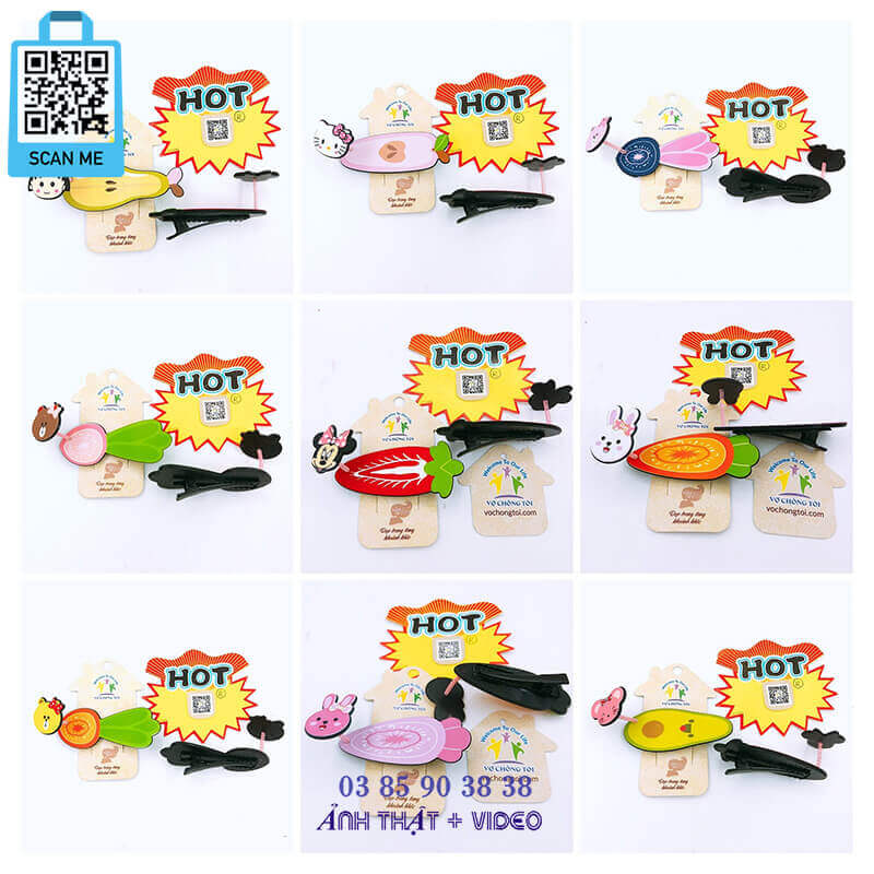 Kẹp tóc nữ Hàn Quốc cute, phụ kiện nữ mỏ vịt, cặp tóc mái cho bé gái, lò xo hoa quả, trái cây, thú hoạt hình, chuột mikey, mèo kitty, thỏ, gấu, kẹo siêu đẹp - thương hiệu VỢ CHỒNG TÔI