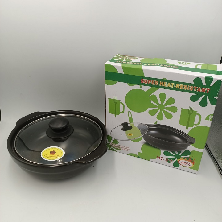 Nồi đất tráng men nắp kính 7'' nấu mì cay
