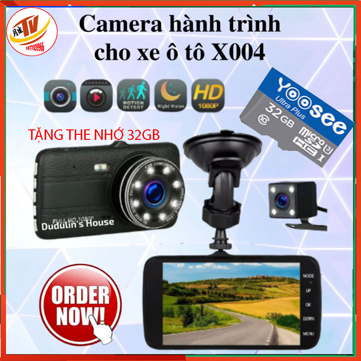 [kèm thẻ 32GB] CAMERA HÀNH TRÌNH X004 - Camera Hành Trình Ô Tô FULL HD 1080P - Màn Hình IPS 3.7 Inch - 2 Camera Trước & Sau - Có Đèn LED Cho Hình Ảnh Rõ Nét Vào Ban Đêm
