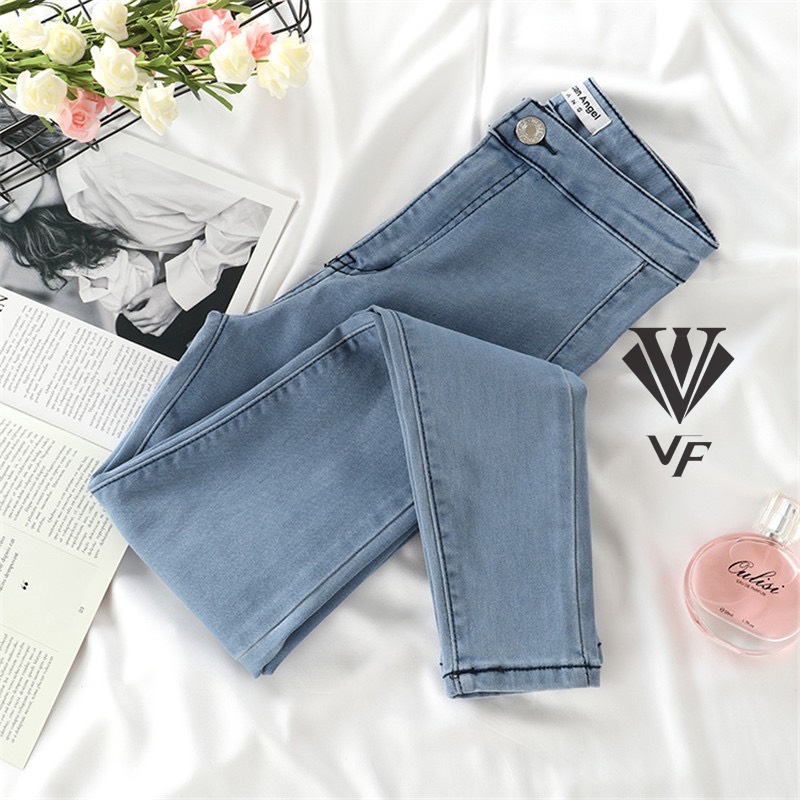 Quần Jean Nữ Không Túi Xanh Nhạt Lưng Cao Co Giãn Chất Liệu Đẹp PHƯƠNG VI FASHION