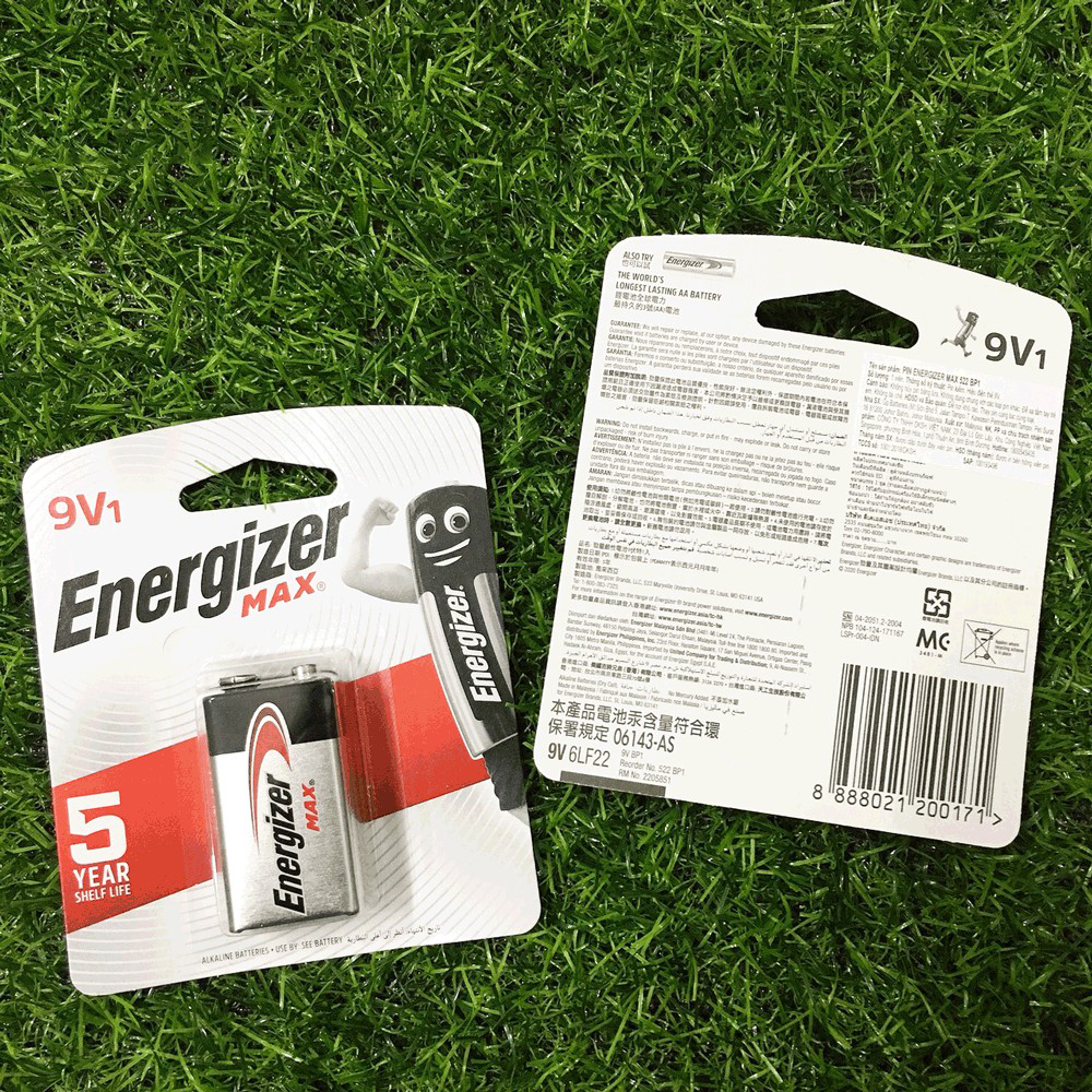 5 Vỉ pin 9V  Energizer  alkaline, Pin vuông Energizer