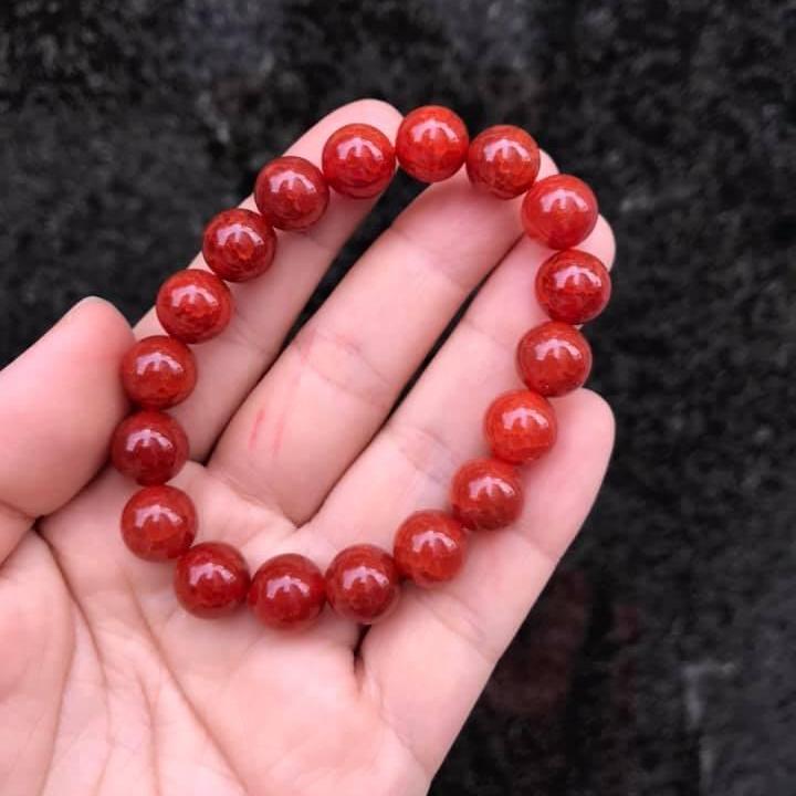 [HCM]VÒNG TAY ĐÁ  MÃ NÃO VÂN RỒNG ĐỎ 10LY