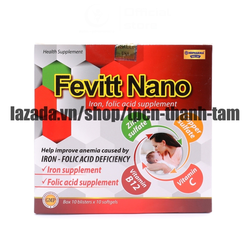 Viên uống bổ sung sắt FEVITT NANO bổ máu, cải thiện tình trạng thiếu máu - Hộp 100 viên nhập khẩu