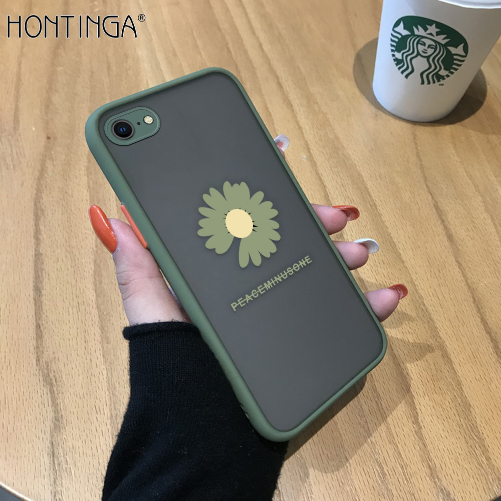 Hontinga Casing Case For iphone 6 6s 7 8 Plus SE 2020 Case Daisy Flower Frosted Transparent Hard Phone Casing Full Cover Camera Protect Case Hard Case For iphone 6+ 6s+ 7+ 8+