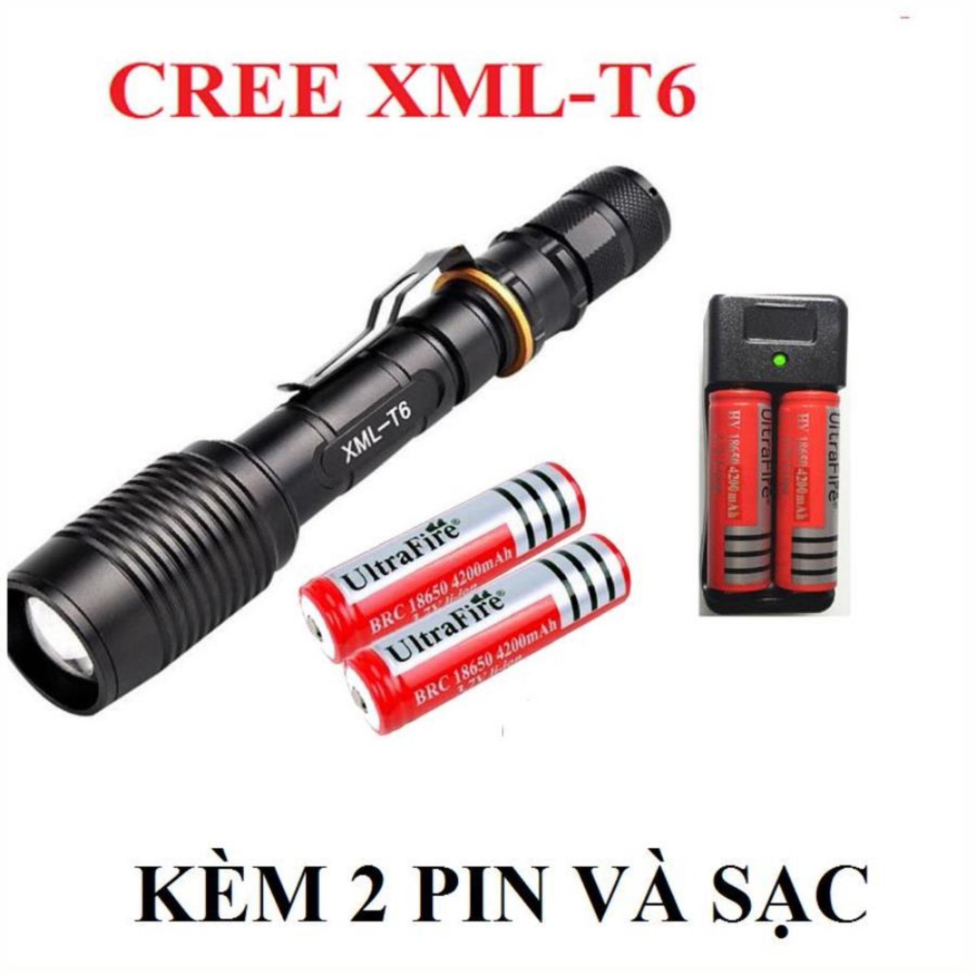 ĐÈN PIN LED SIÊU SÁNG Ultrafire Cree Xml T6 PIN SẠC Ultral 3.7V 4200mAh Kèm sạc đôi