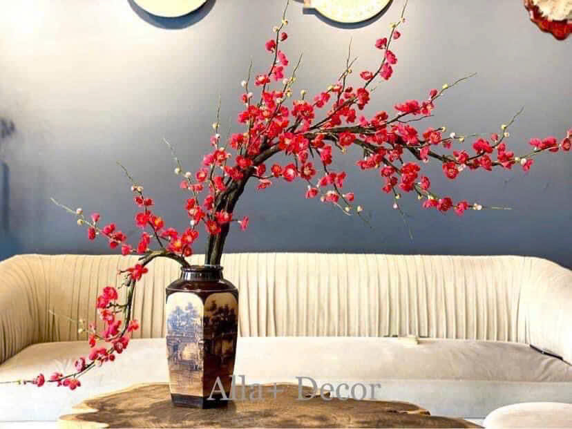 Hoa Giả, Hoa Lụa, Cành Đào Cổ Trang Trí Phòng