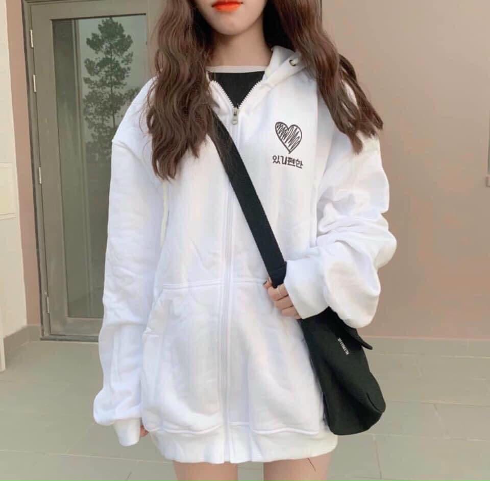 [HCM]Áo khoác nỉ áo hoodie nam nữ đều mặc được mẫu đang hót 2021 áo khoác nữ form rộng đi học  áo hoodie nữ form rộng có dây kéo thêu tim