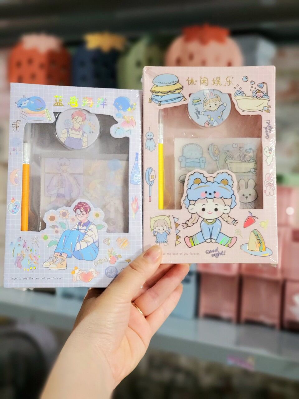 [MUA 2 GIẢM 5%]Hộp Hình Dán Sticker Kèm Dao Cắt Washi Tape Giá Hạt Dẻ