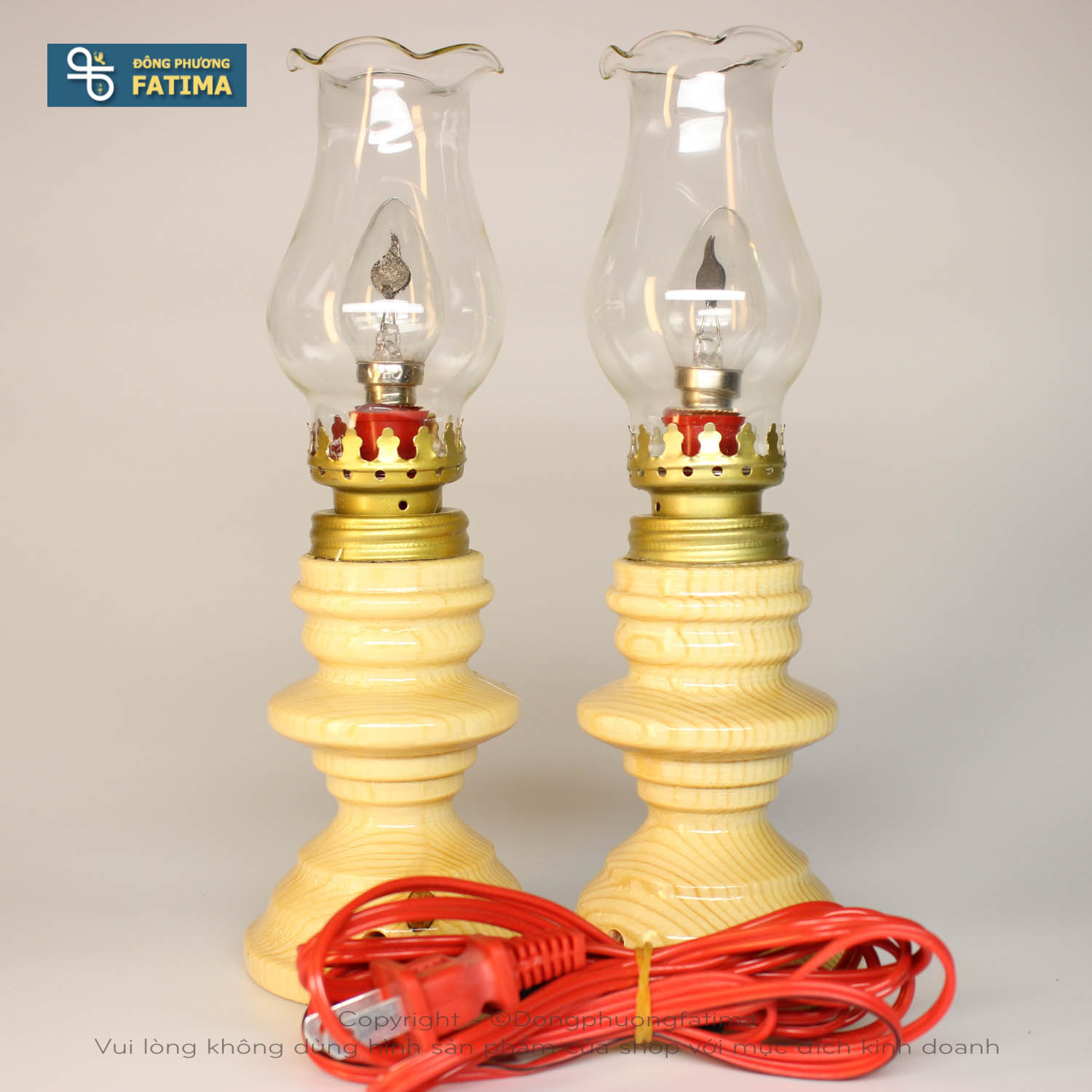 Đèn Bàn Thờ2 Cây Đèn Dầu Điện (20cm) (Màu Gỗ Vàng Cát)