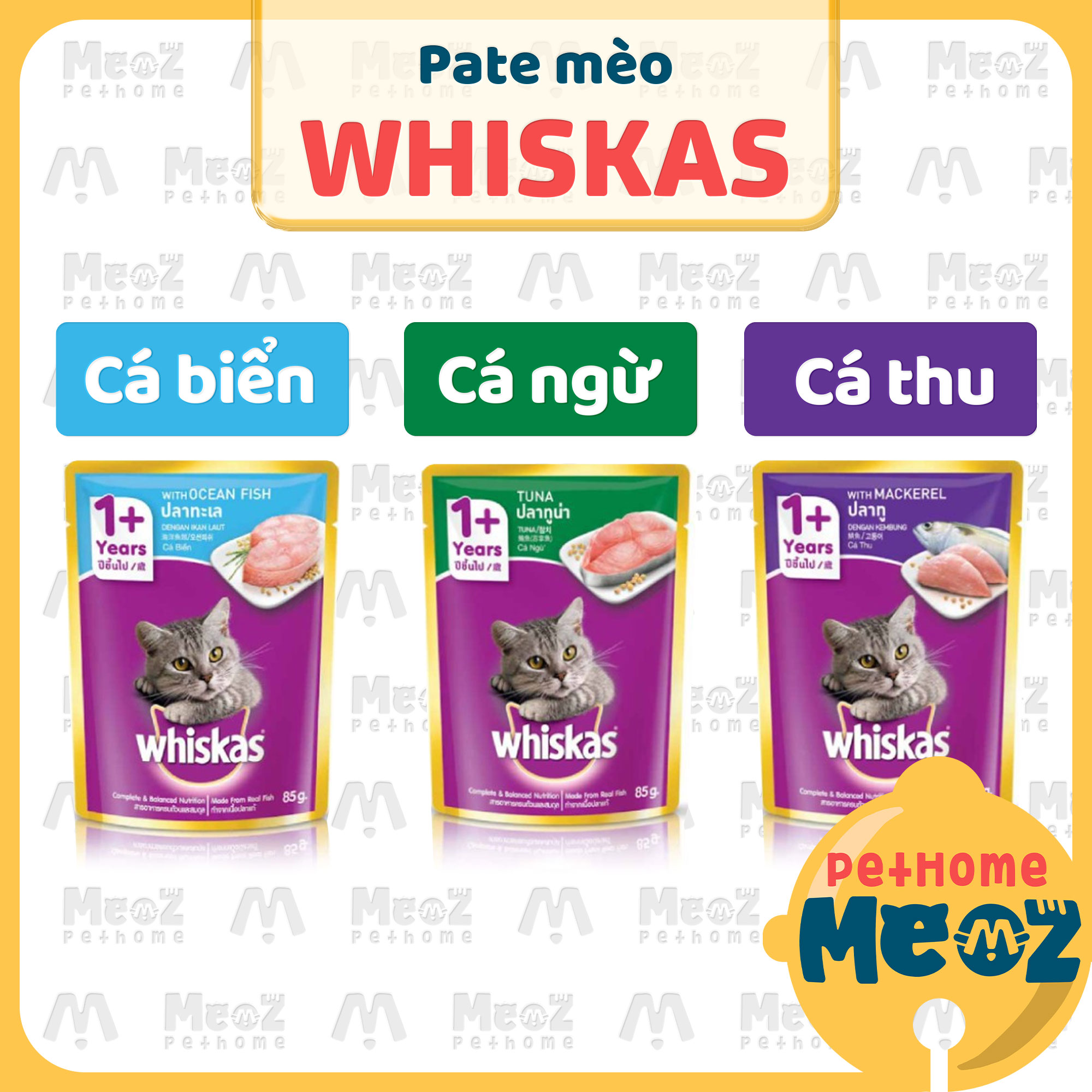 Pate cho mèo Whiskas - Pate dạng gói Whiskas cho mèo con mèo lớn 80g