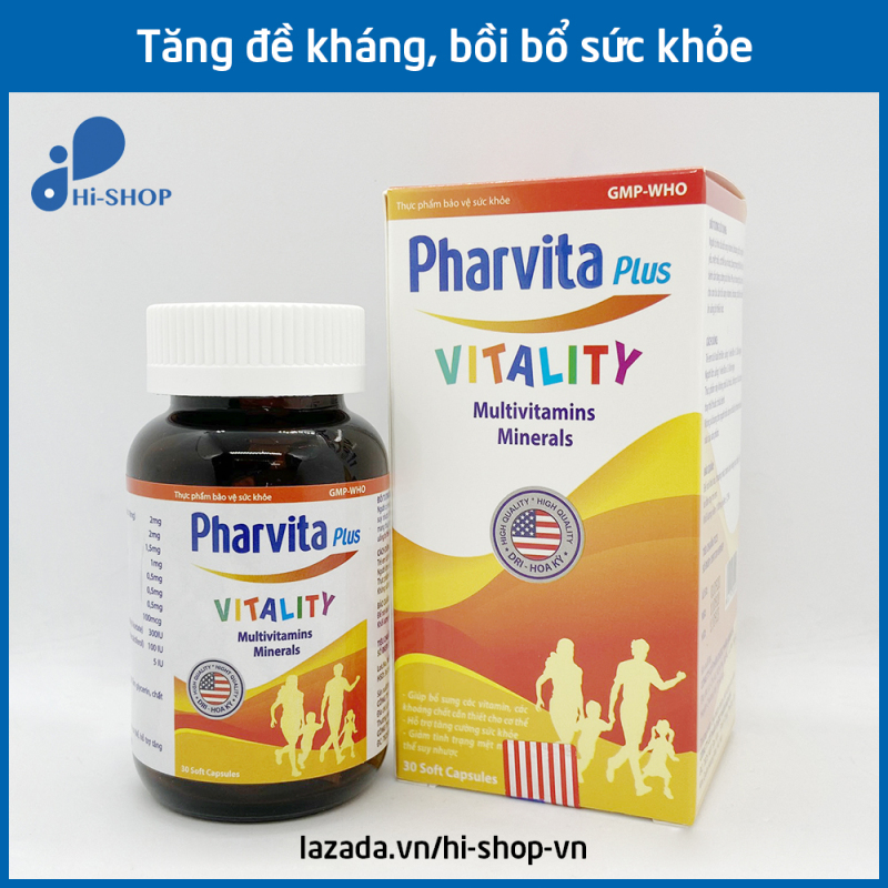 Vitamin tổng hợp Pharvita Plus bồi bổ cơ thể, tăng cường sức đề kháng, giảm mệt mỏi suy nhược - Chai 30 viên dùng cho người từ 6 tuổi