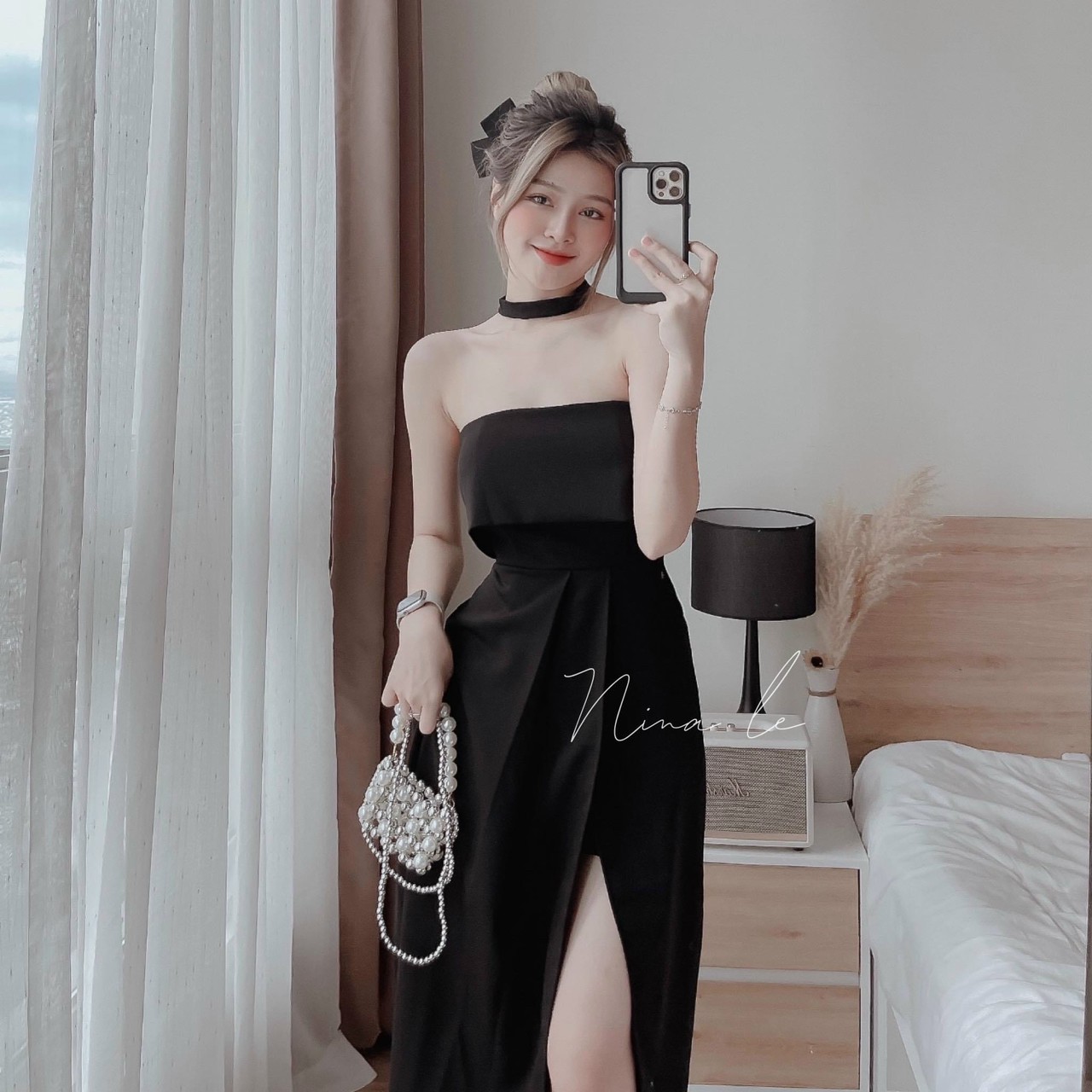 Váy đầm nữ cúp ngực (có mút) xếp ly eo xẻ tà (có lót quần, kèm vòng cổ) cực đẹp