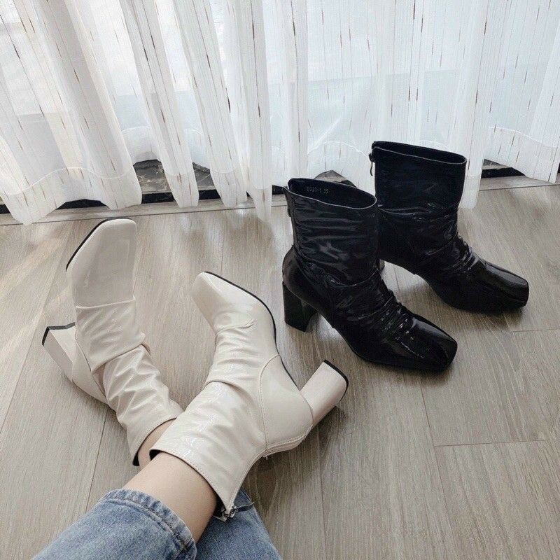 giày boot nữ ❤❤ giày bốt nữ da nhăn cao gót full