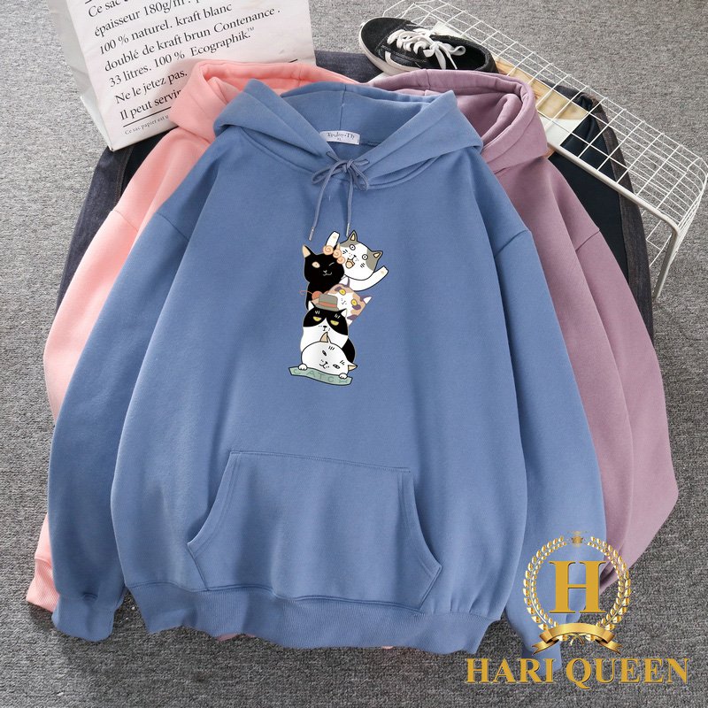 Áo hoodie 5 mèo in dọc HARI1020